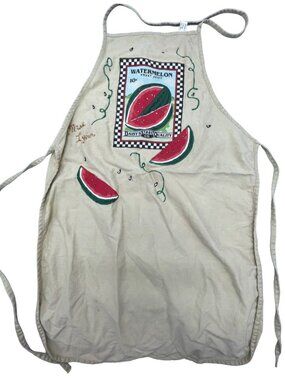 handmade apron watermelon brown red over neck back tie  one size READ